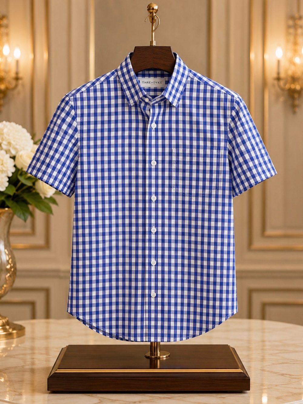 Boys' Blue Gingham Button-Down Shirt